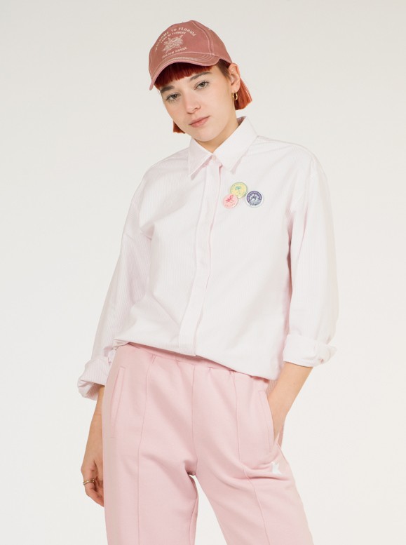 CHEMISE À RAYURES ROSE/ BLANCHE OXFORD COTON - GOLDEN GOOSE